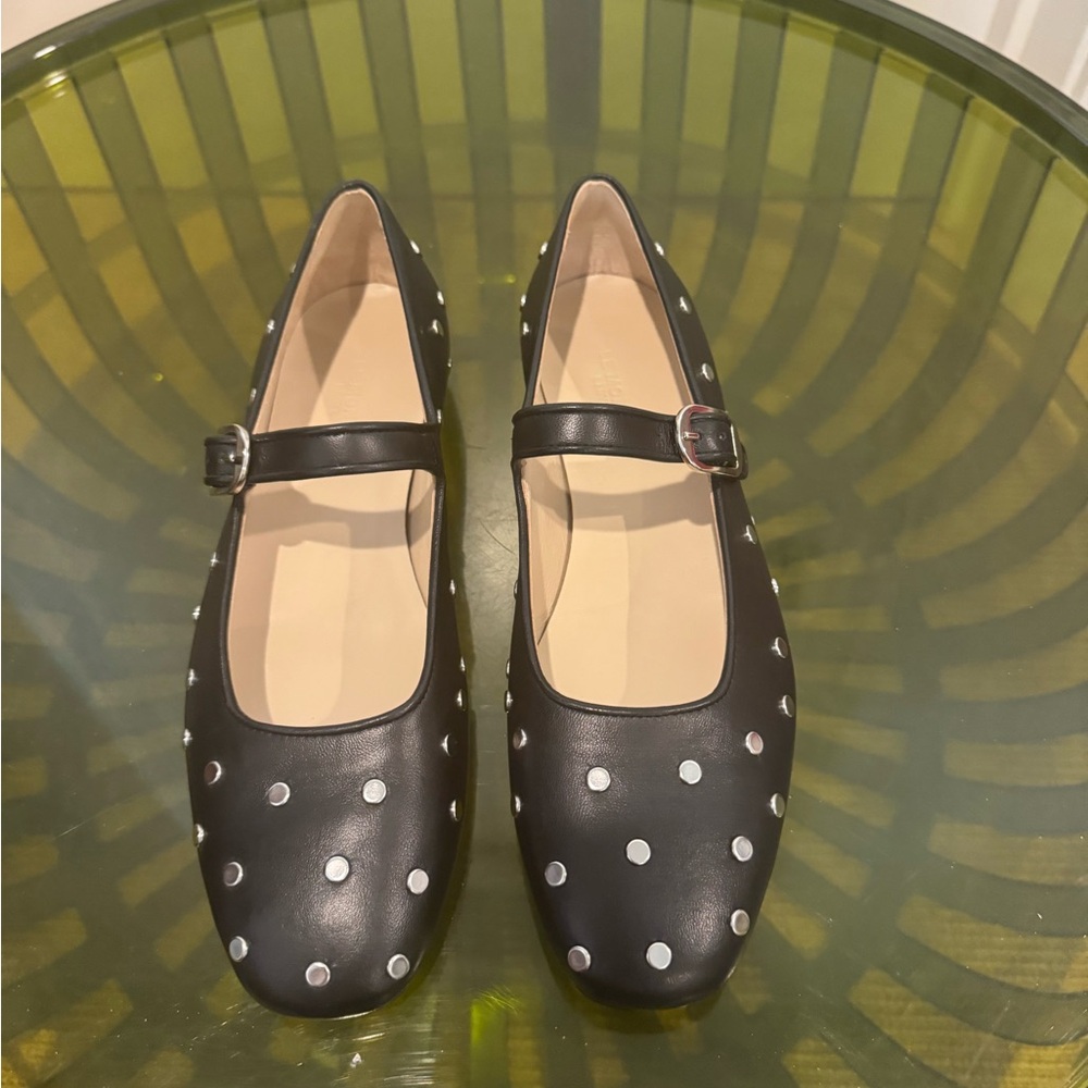 Black Mary Jane Flats with Silver Studs